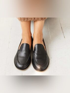 Women's Black Leather Slip-On Loafers Size 10